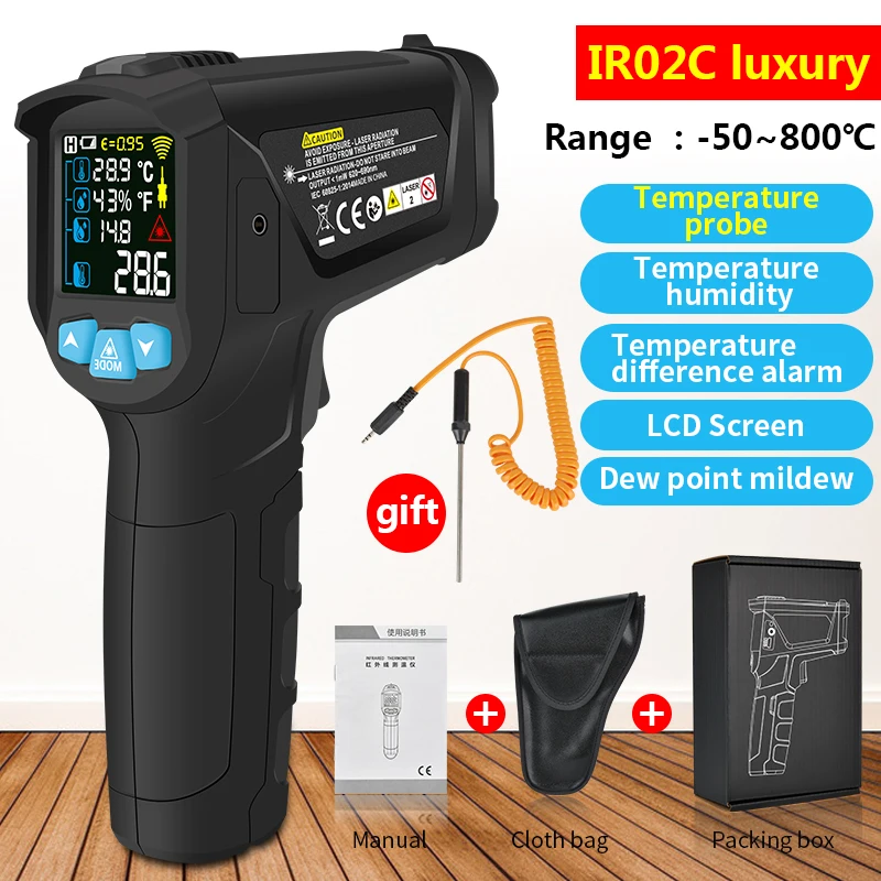 

Non-Contact Infrared Thermometer with K Probe LCD IR Laser Digital Temperature Thermometer Gun Termometro Hygrometer Pyrometer