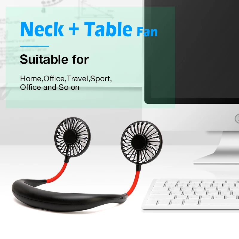 

USB Neck Fan Cooler Portable Mini Sports 3-speed Adjustable Cold Dual Neckband Fan Hanging With Rechargeable Battery Home Office