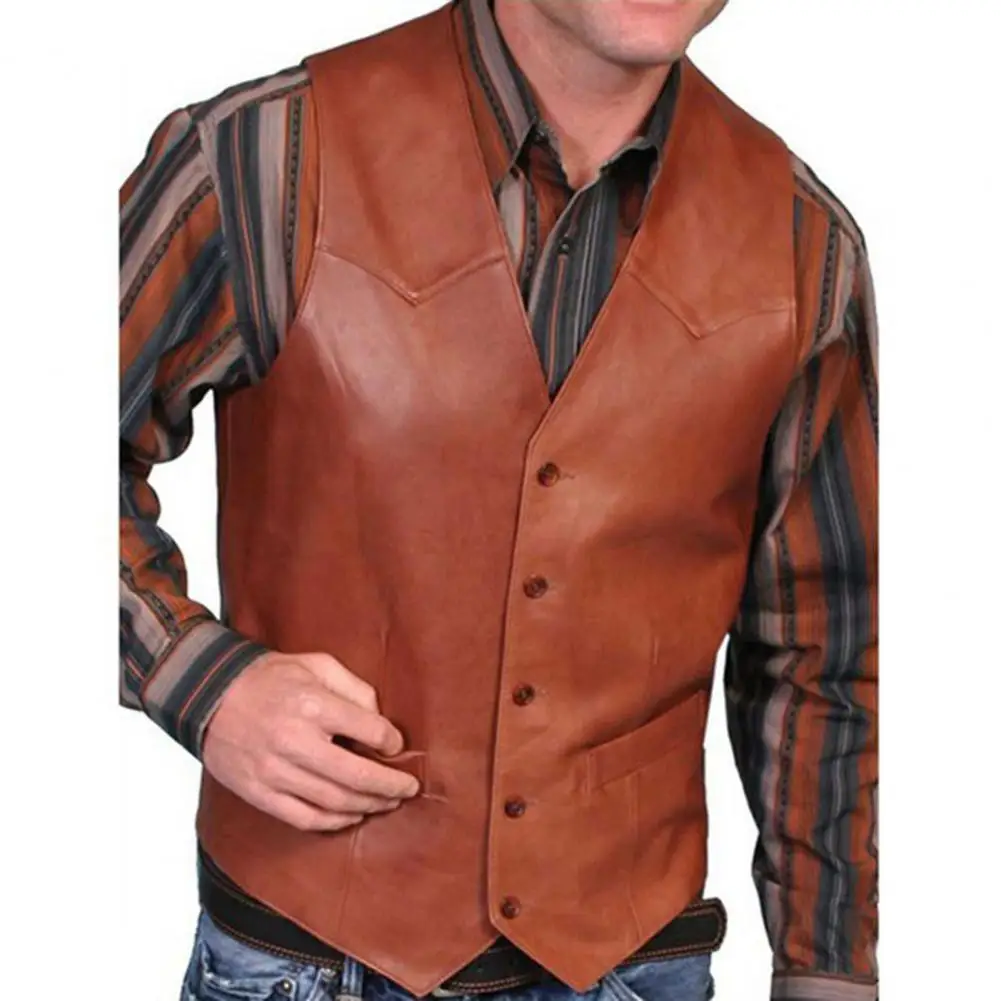 

Ele-choices M-4XL Vest V Neck Single-breasted Western Sleeveless Men Waistcoat for Horseback Riding