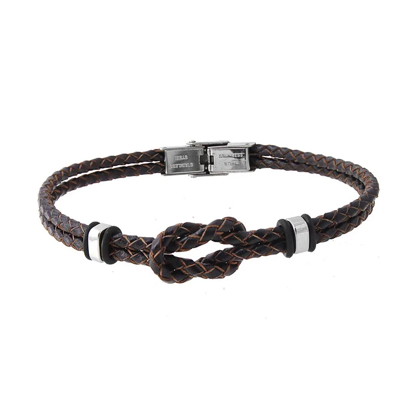Модные коричневые браслеты из натуральной кожи Runda нержавеющей стали для мужчин