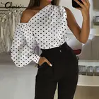 Элегантные блузки OL на одно плечо 2022 Celmia женская рубашка в горошек с длинным рукавом Повседневная Уличная одежда асимметричные топы