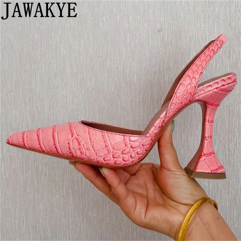 

Туфли-лодочки женские с острым носком, босоножки из крокодиловой кожи, высокий каблук, пикантные сандалии-гладиаторы, брендовая обувь для в...