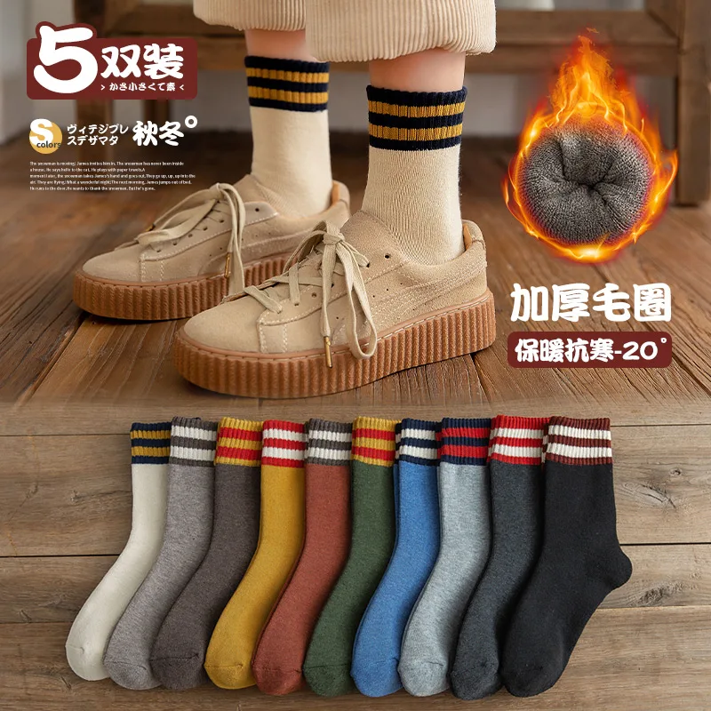 

Socks Women's Mid Tube Stockings Autumn and Winter Fleece Lined Padded Warm Keeping Stockings Month Winter Long Socks College