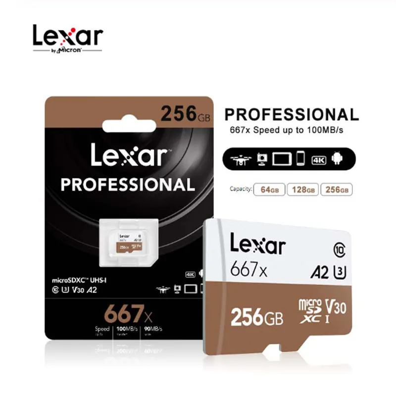 

Lexar Micro SD 667x micro SDXC UHS-I cards SD Memory Card 64GB 128GB 256GB U3 V30 A2 Full-HD 4K Micro SD Card Microsd TF Cards