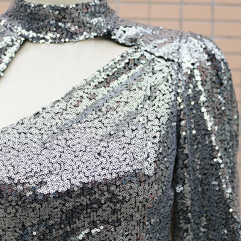 Нерегулярные Фонари платье с пайетками Для женщин чокер на шею одно плечо