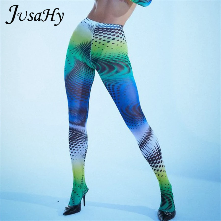 

JuSaHy Y2K Autumn Tie Dye Print High Waist Foot Pants for Women Fashion Elastic Body-Shaping Bottom Casual Streetwear New