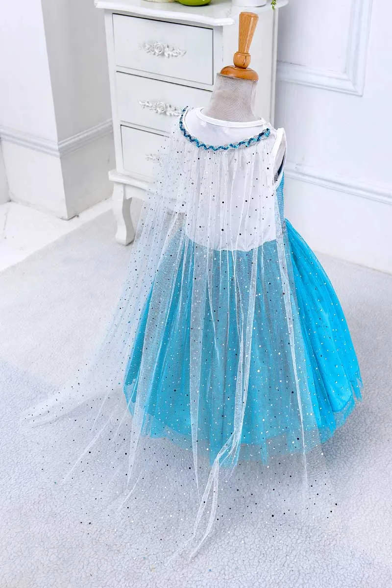 MERI AMMI/Детское платье для девочек, платье Анны для девочек, нарядное голубое платье Эльзы+ красная накидка для детей от 3 до 10 лет - Цвет: dress only