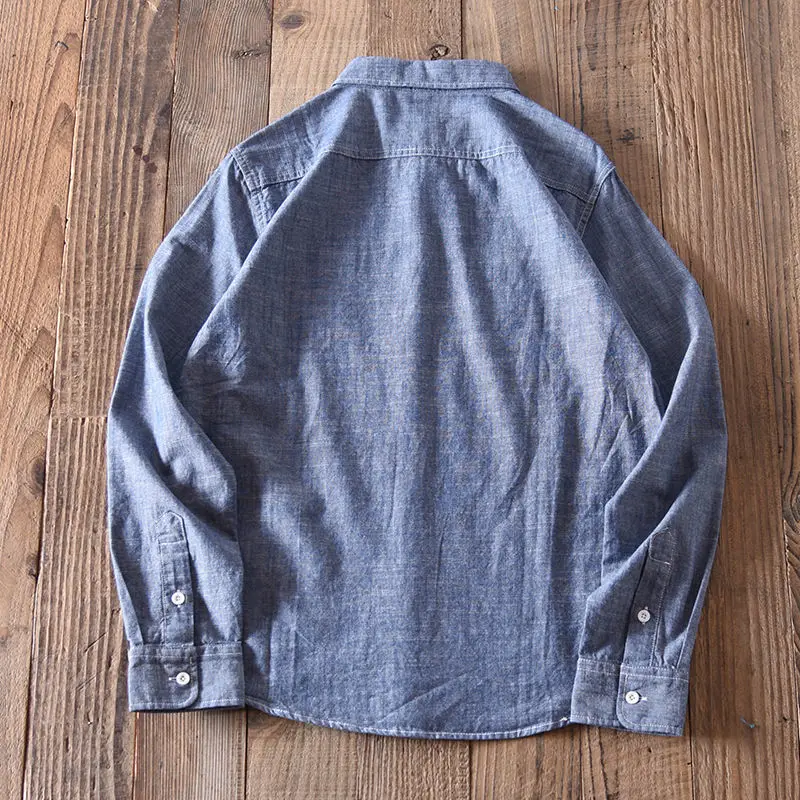 

Spring Japanese Style Pure Color All -Matching Basic Thin Long-Sleeved Shirt Men 's Cotton Casual Slim Top