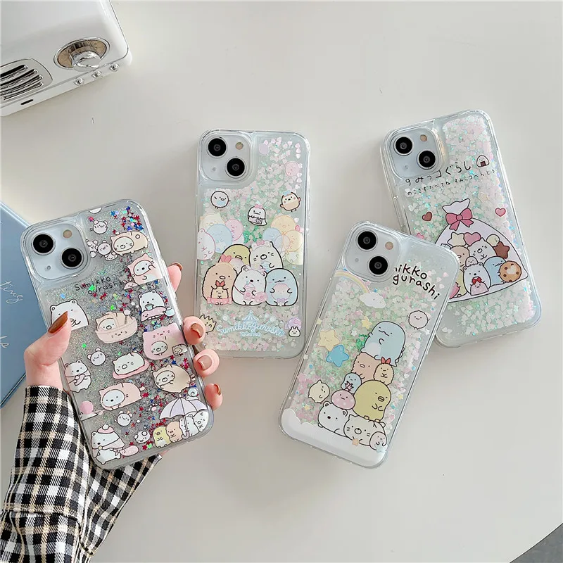 Чехол для телефона с милым аниме Sumikko Gurashi зыбучим песком iPhone 13 13Pro Max 12 11 Pro XR XS SE 8 7