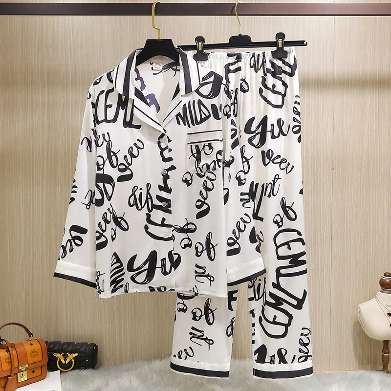 

2020 New Arrival Ice Silk Pajamas Spring Long Sleeve Silk Ladies New Homewear Batas De Dormir Para Mujer Pizama Damska Fashion