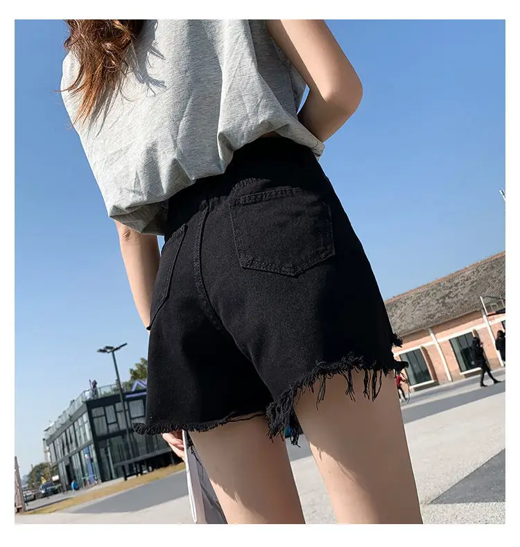 

Women's Wide Leg Hole Jeans Shorts Casual Women's Street Style Loose Jeans Shorts 2021 Summer New Korean Fashion Women's Shorts