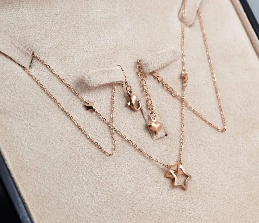 

Double Buckled Star Necklace Titanium steel Gold color girls Neck collarbone chain necklace