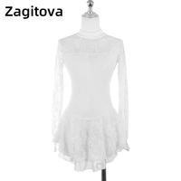 white figure skating dress for women and girls long sleeve ice figure skating clothes bud silk with rhinestones