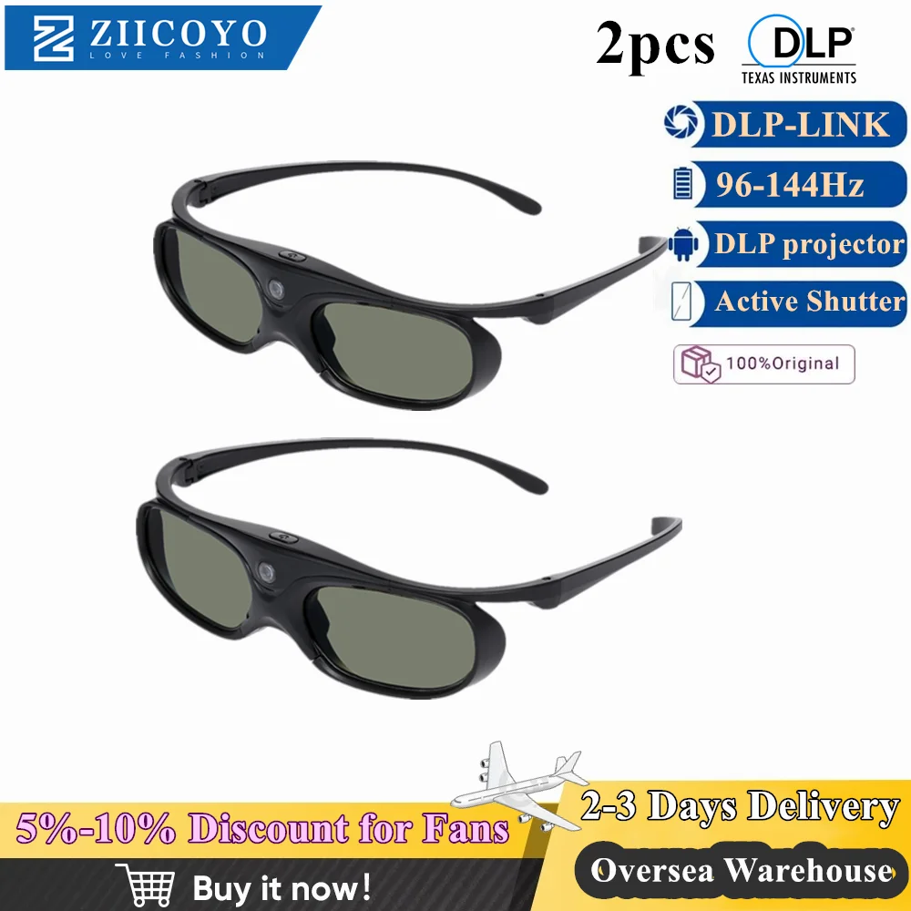 2PCS 3D Active Shutter Glasses DLP-LINK 144Hz 3D glasses for Xgimi Z4X/H1/Z5 Optoma Sharp LG Acer H5360 Jmgo BenQ Projectors