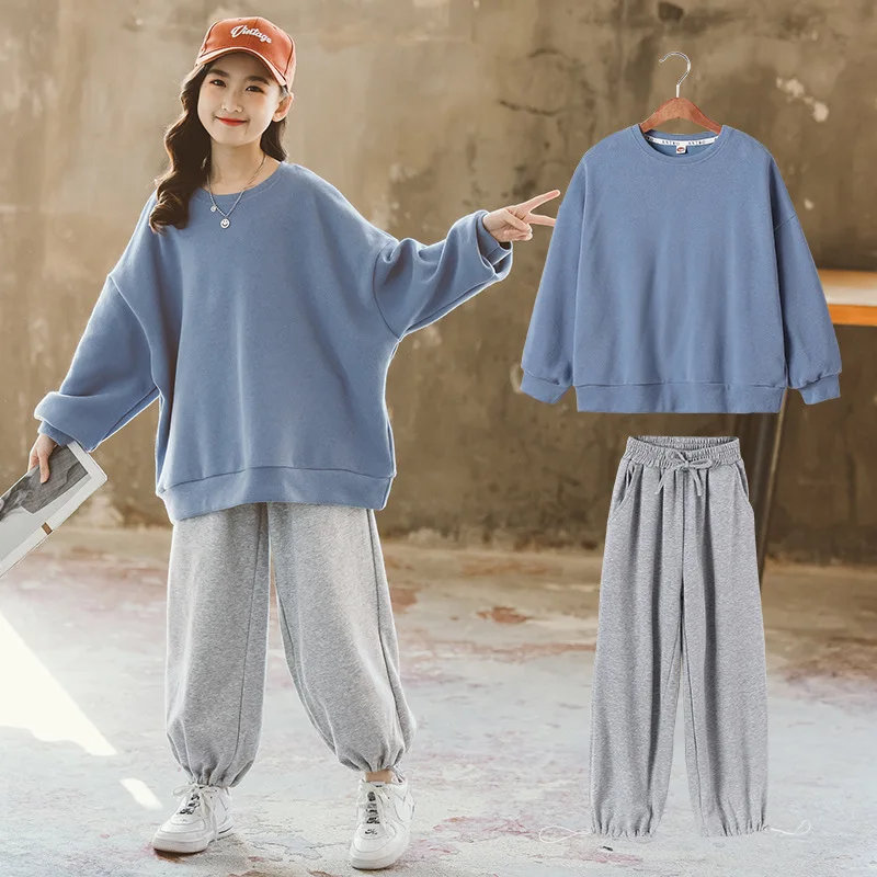 

New Elegant Spring Autumn Teens Children Clothes Baby Girls Loose Suit Sweatshirts+ Pants Kids Toddler Outwear High Quality