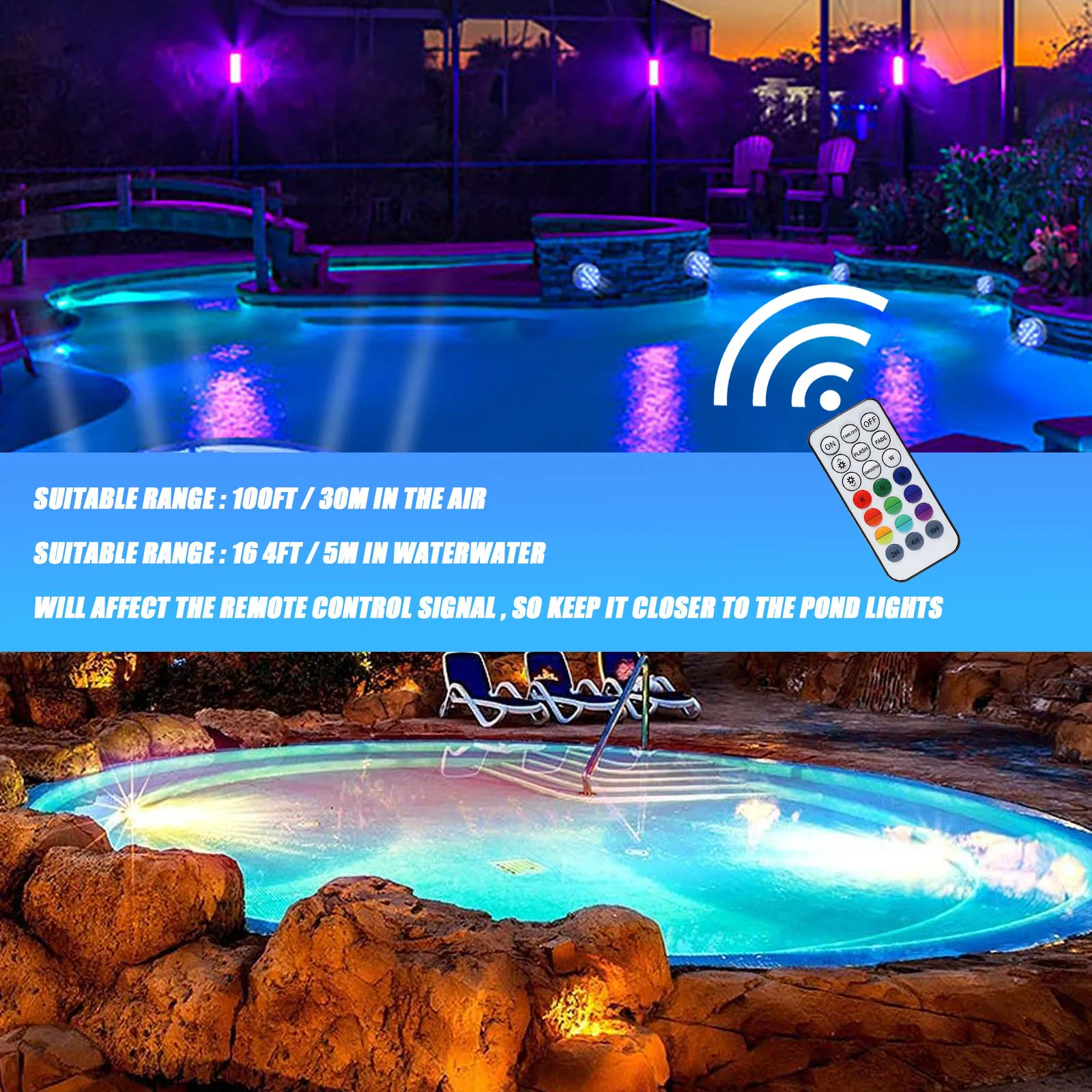 

16 Colors Submersible LED Lights with Suction Cups and Magnets IP68 Waterproof Underwater Pool Lights for Party, Vase, Fountain