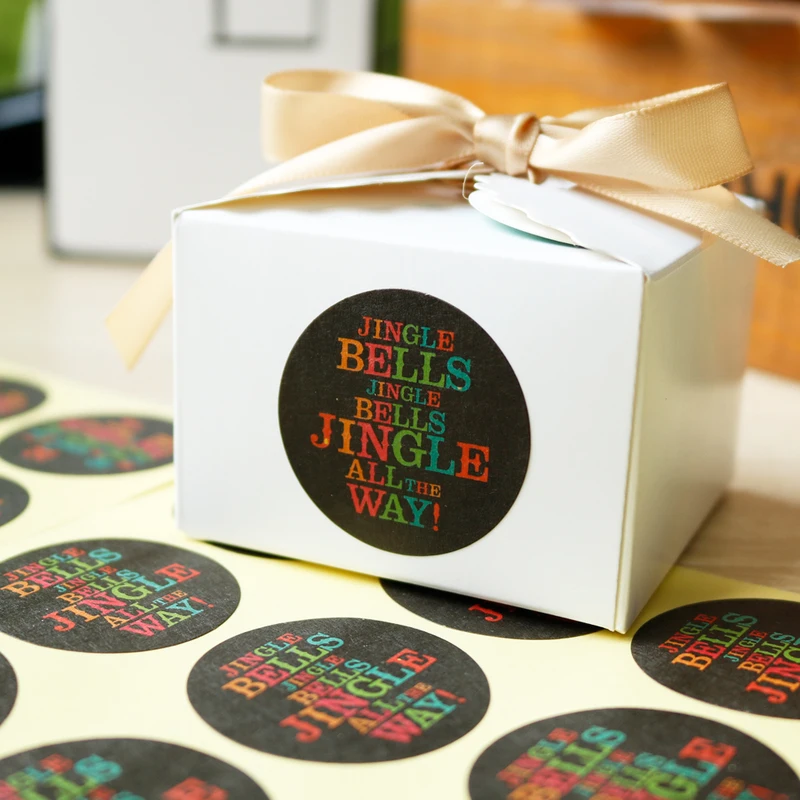 108 шт Jingle Bell Черная бумажная наклейка Счастливого Рождества самоклеющаяся печать