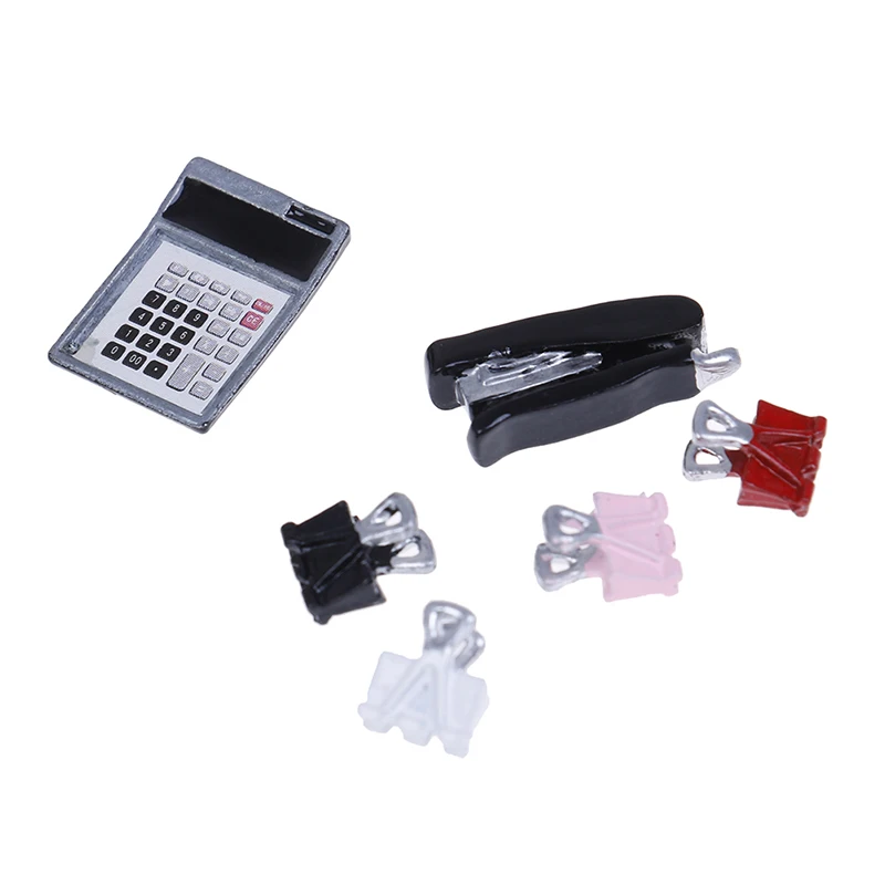 

1/12 Miniature Pretend Play House Dollhouse Caculator & Clamp & Stapler Stationery Funiture Decor Accessories Toy