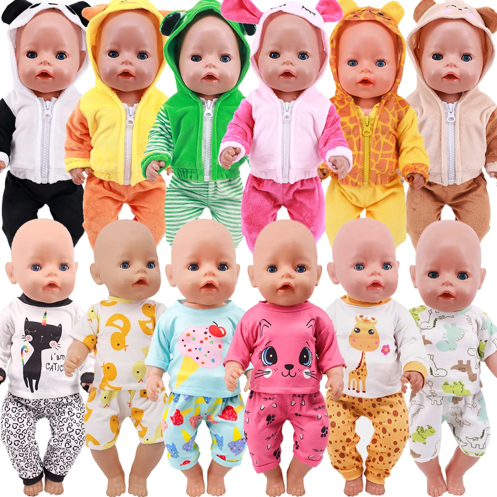 2PCS Doll Clothes Plush Tops Pants+T-shirt Shorts Cute Panda Duck Pattern For 43cm New Baby Born 18Inch Girl Dolls Zapf Toy - купить по