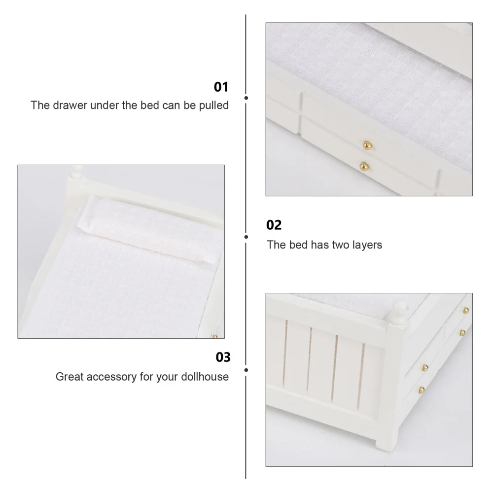 

1/12 mini house Miniature Drawer Bed Furniture Model Two Layers for Bedroom (White)