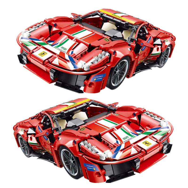 

1247 шт. эксперт MOC Ferrari 488 высокотехнологичная модель автомобиля, строительные блоки, городской скоростной гоночный автомобиль, игрушки, стро...