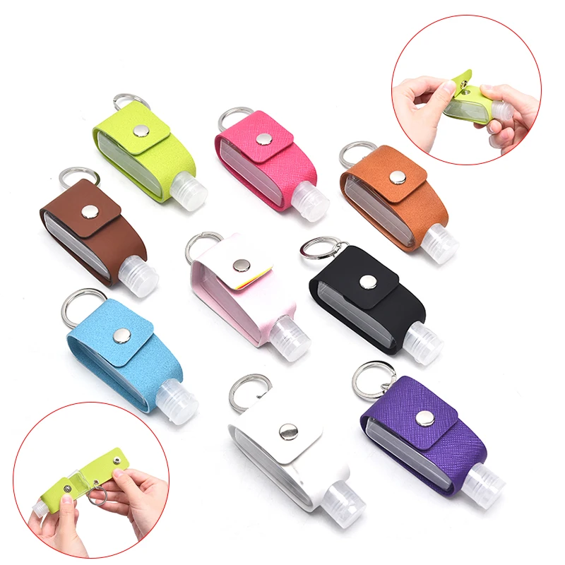 

1Pc Leak Proof Empty Plastic Travel Bottle Portable Squeeze Bottle With Leather Keychain Holder For Hand Sanitizer