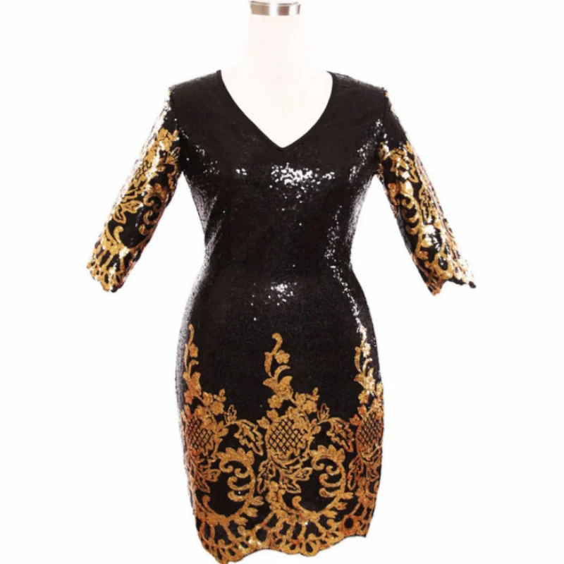 Женское платье с блестками La MaxPa модное облегающее V образным вырезом и длинным