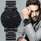 Часы наручные мужские кварцевые в минималистичном стиле, модные ультратонкие, простые деловые, с сетчатым ремешком из нержавеющей стали, 2021