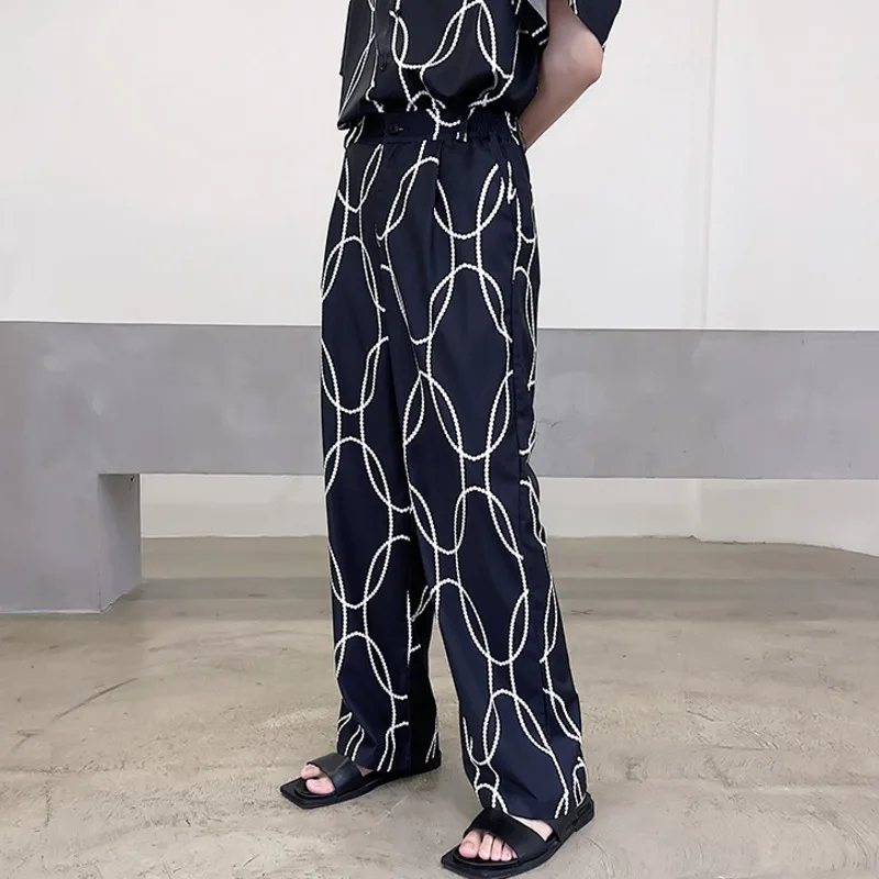 

IEFB 2021 New Men's Black Trousers Korean Streetwear Black Personalized Chain Pattern Temperament Casual Straight Pants 9Y6993