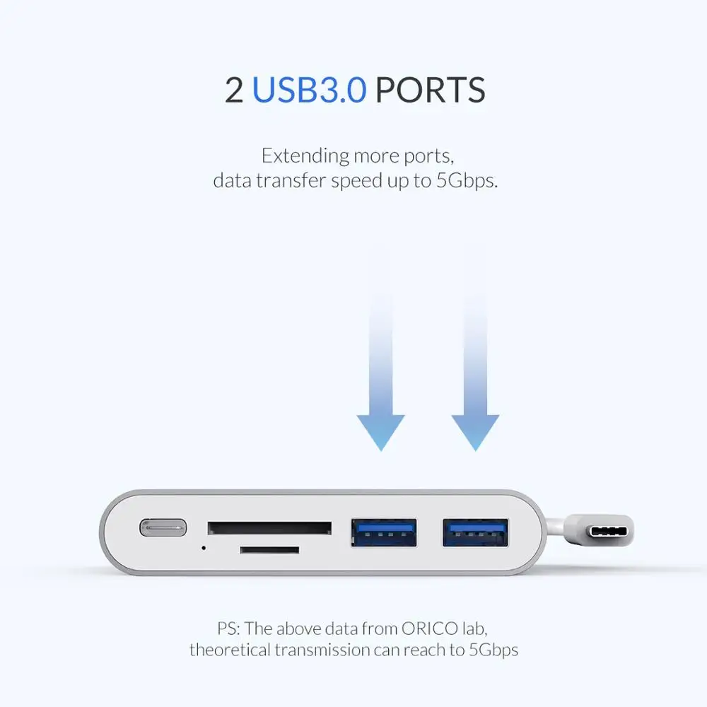 Концентратор USB C ORICO Разветвитель Type для нескольких 3 0 TF/SD PD зарядный адаптер док