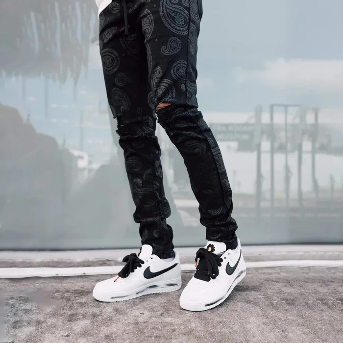 

Jeans Men New Style Personality Skinny Print Ripped Jeans Male Slim Korean Style Trendy Streetwear Elastic Hip Hop Jeans