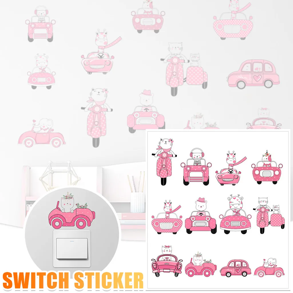 Розовый Переключатель с животным стены Стикеры переключатель для маленьких
