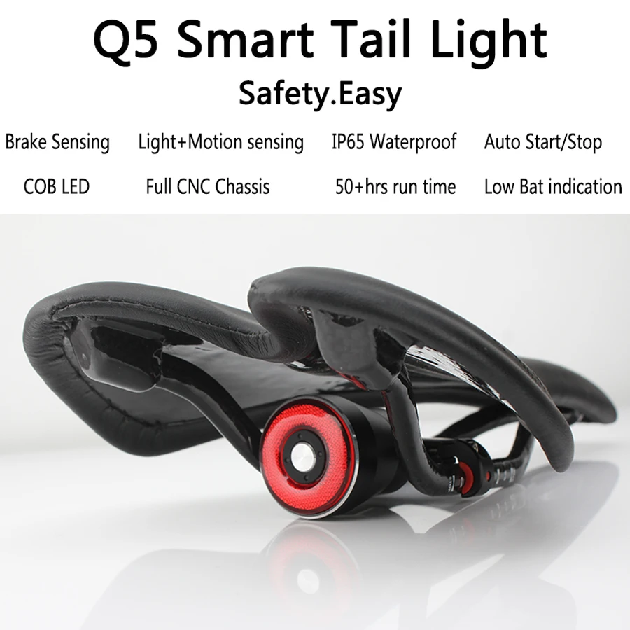 

Q5 Bike Smart TailLight Bicycle Brake Sensing Flashlight Cycling Auto Start / Stop Rear USB Charge IP56 LED Cycling Tail Light