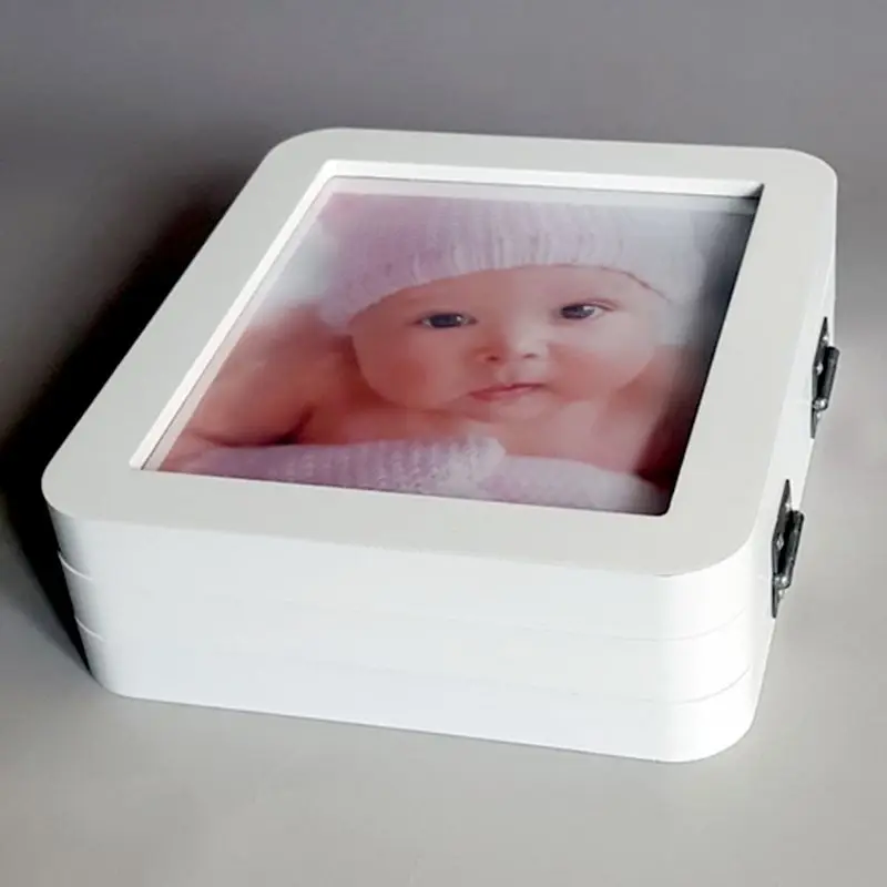 Baby Photo Frame Album 3 Folds Newborn Hand and Foot Prints Photos Frames Infants Birth Growth Commemorative Bath Gifts