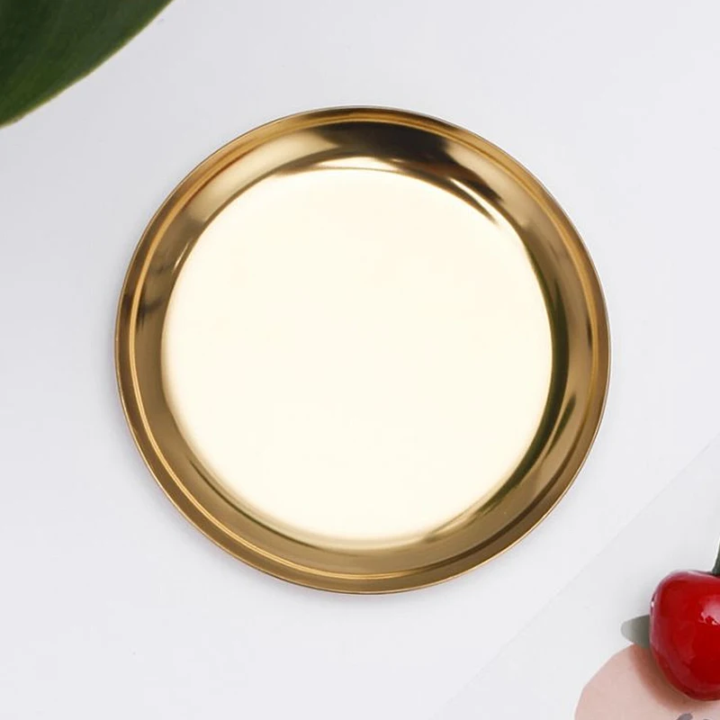 

Golden Storage Tray Household Metal Plate Fruit Tray Dining Room Decoration Snack Jewelry Display Tray Stainless Steel Ornaments