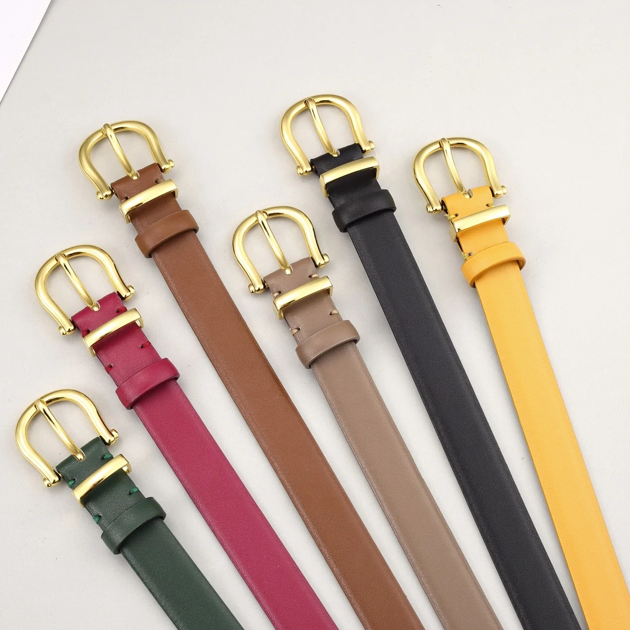 

Ремень из натуральной кожи Женский, дизайнерский тонкий однотонный Модный Универсальный пояс с пряжкой с кольцом