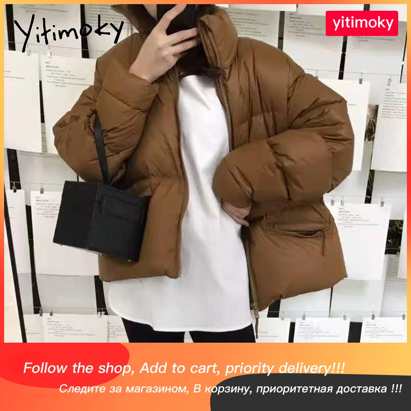 Женская хлопковая куртка Yitimoky короткое пальто черного цвета хаки на молнии