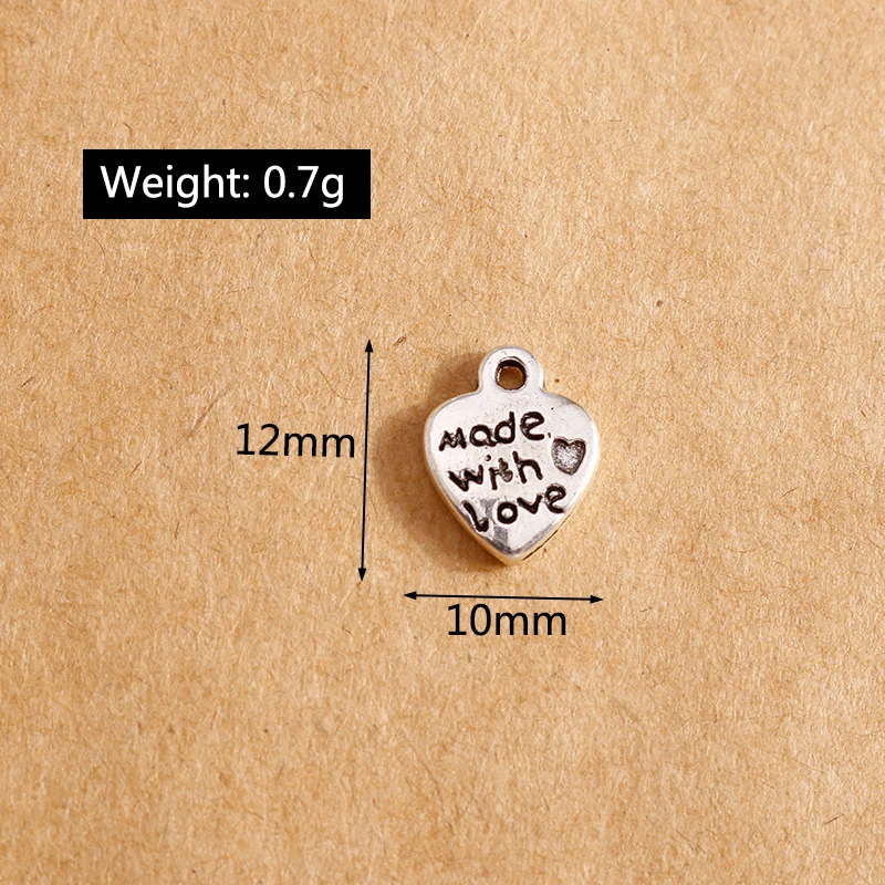 

30pcs Plated Metal Alloy Made with Love Heart Charms Ancient Silver Color Pendant for DIY Craft Jewelry Making Supplies 10*12mm