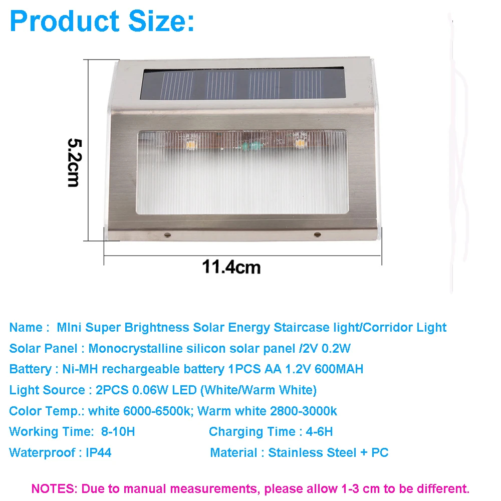 Беспроводной Солнечный коридор огни мини Супер Яркость 2/3LED Нержавеющая сталь