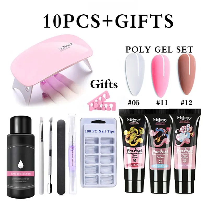 

Nail Art Set Builder Gel For Nail Extension Gel Set UV Led Lamp with Nail Tips Acrylic Poly UV Gel For Manicure Fingertip Extend
