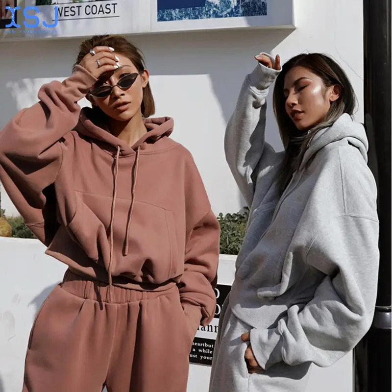 

Fleece Tracksuits Women Two Pieces Set Hooded Oversized Sweatshirt Pants Solid Color Hoodie Suits y2k Autumn Winter Jogging Outf