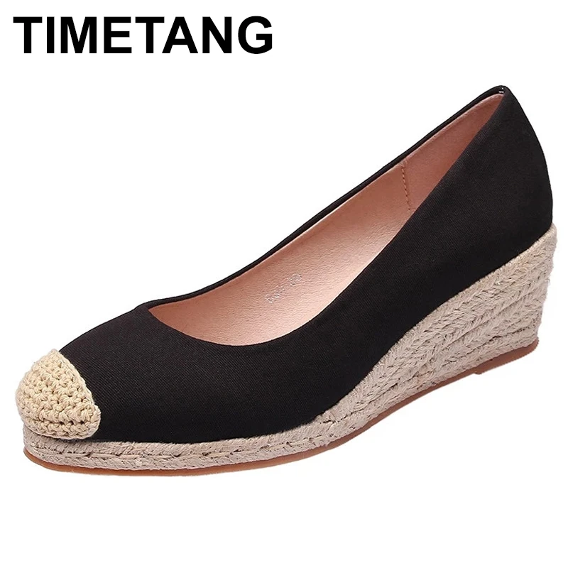 

Женские босоножки на танкетке TIMETANG, новые стильные туфли из флока на среднем толстом каблуке и платформе, весна-осень 2021