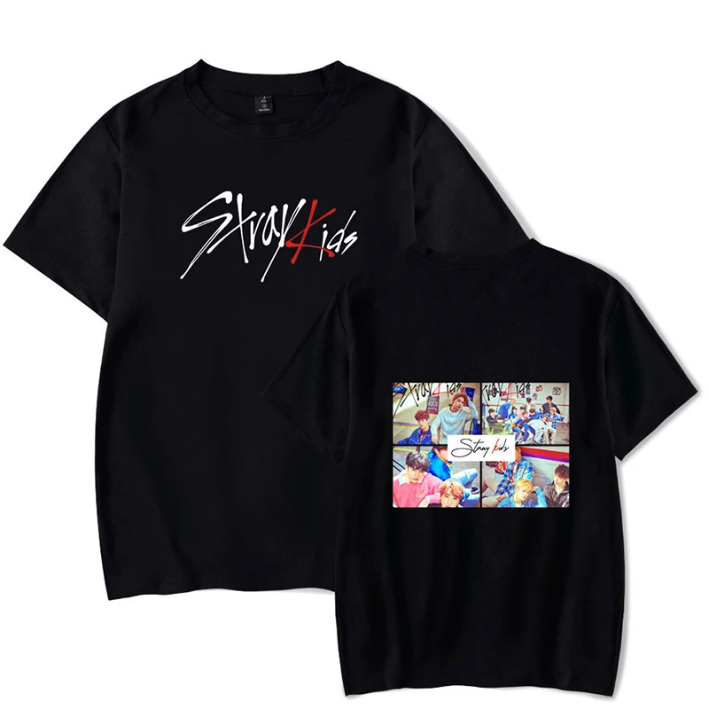 KPOP Stray Kids/Новинка года; футболка с короткими рукавами для мужчин и женщин; свободная футболка с круглым вырезом; хлопковая футболка для подростков; Прямая поставка - Цвет: black1