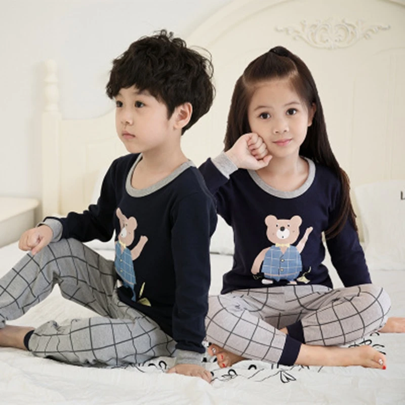 Новый Зимний хлопковый пижамный комплект для осени мальчиков и девочек домашняя