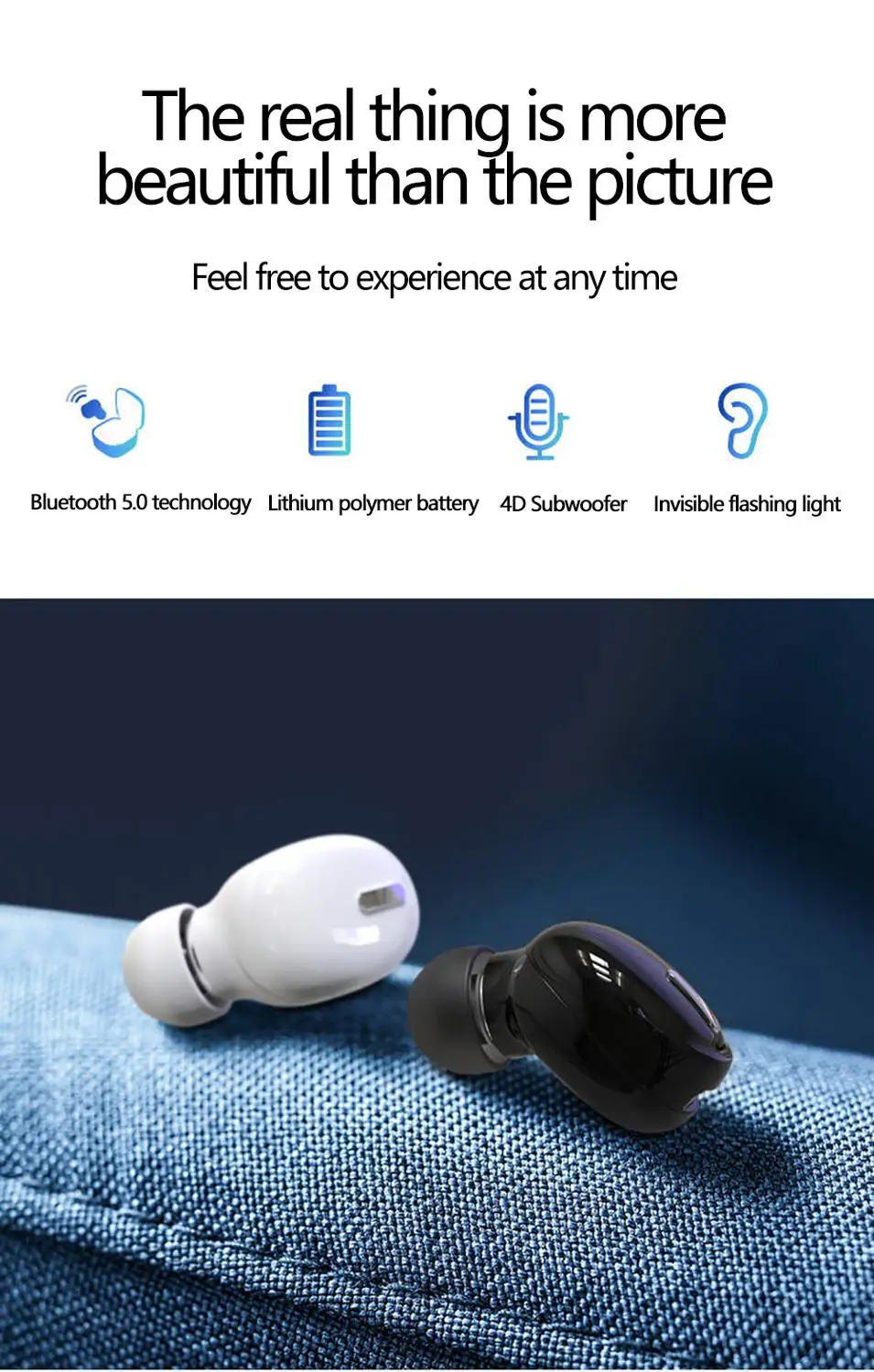 

Mini In-Ear 5.0 Bluetooth Earphone HiFi Wireless Headset With Mic Sports Earbuds Handsfree Stereo Sound Earphones for All Phones