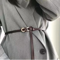 fashion women brand genuine leather design thin belt soft cowhide strap for female punk gold buckle all match dress waistband