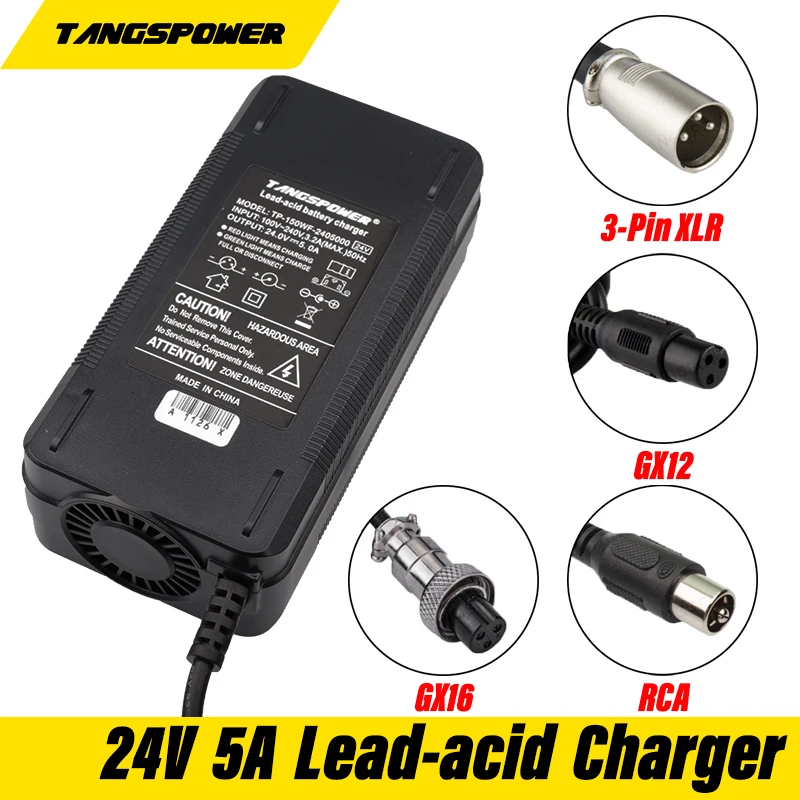 24V 5A Electric Scooter Ebike ChargerFor 28.8V Wheelchair Golf Cart Lead-acid Charger With GX16/RCA 3 XLR Connector Fast Chargin