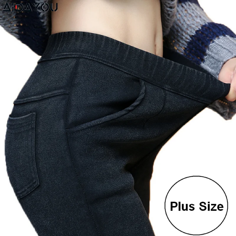 

Зимние теплые женские джинсы с флисовой подкладкой, большие размеры, джинсы Curvey 4XL, брюки-баггеры ouc559