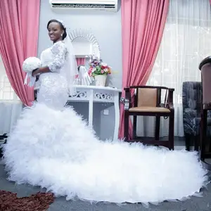 Image for African Bride Mermaid Wedding Dress Bateau 3/4 Lon 