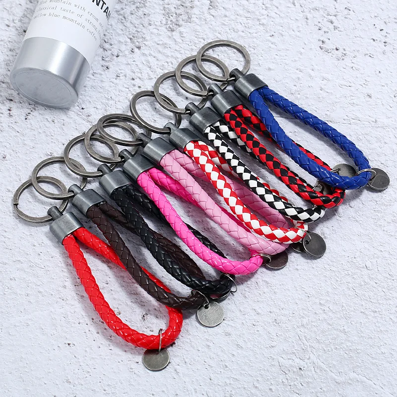 Модный повседневный плетеный кожаный брелок простой веревочный античный сплав
